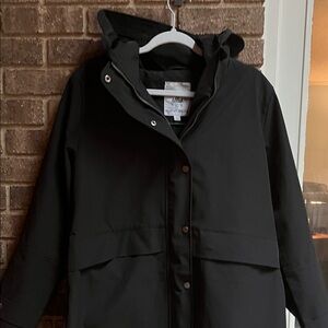 Rainforest Black Raincoat Jacket with Hood Unlined Size Large